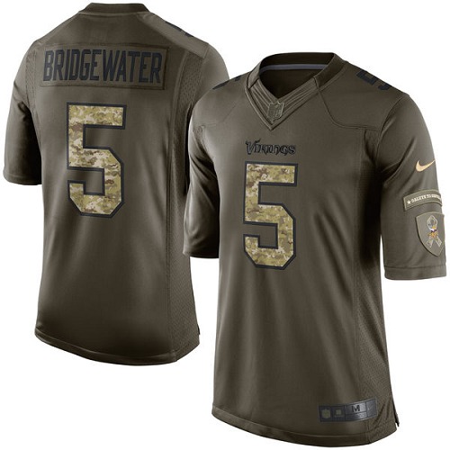 Men's Limited Teddy Bridgewater Nike Jersey Green - #5 Salute to Service NFL Minnesota Vikings